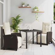 Set da Pranzo per Giardino con cuscino 3 pcs Marrone polyrattan