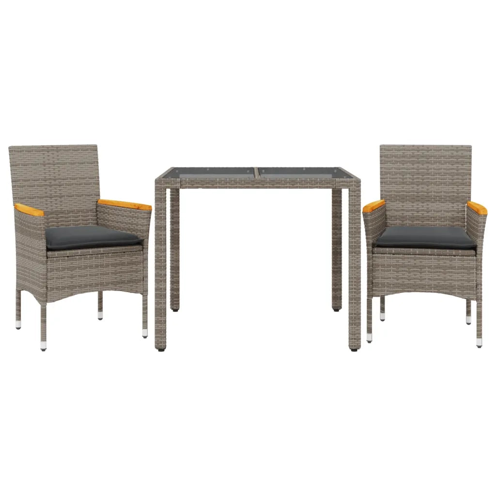 Set da Pranzo da Giardino 3pz | Set Salotto da Giardino con Cuscini in Polyrattan e Vetro