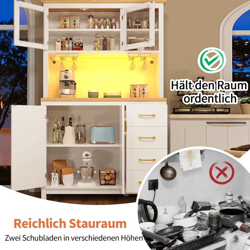 BUFFET 105,5x40x180 cm in MDF Bianco con LED