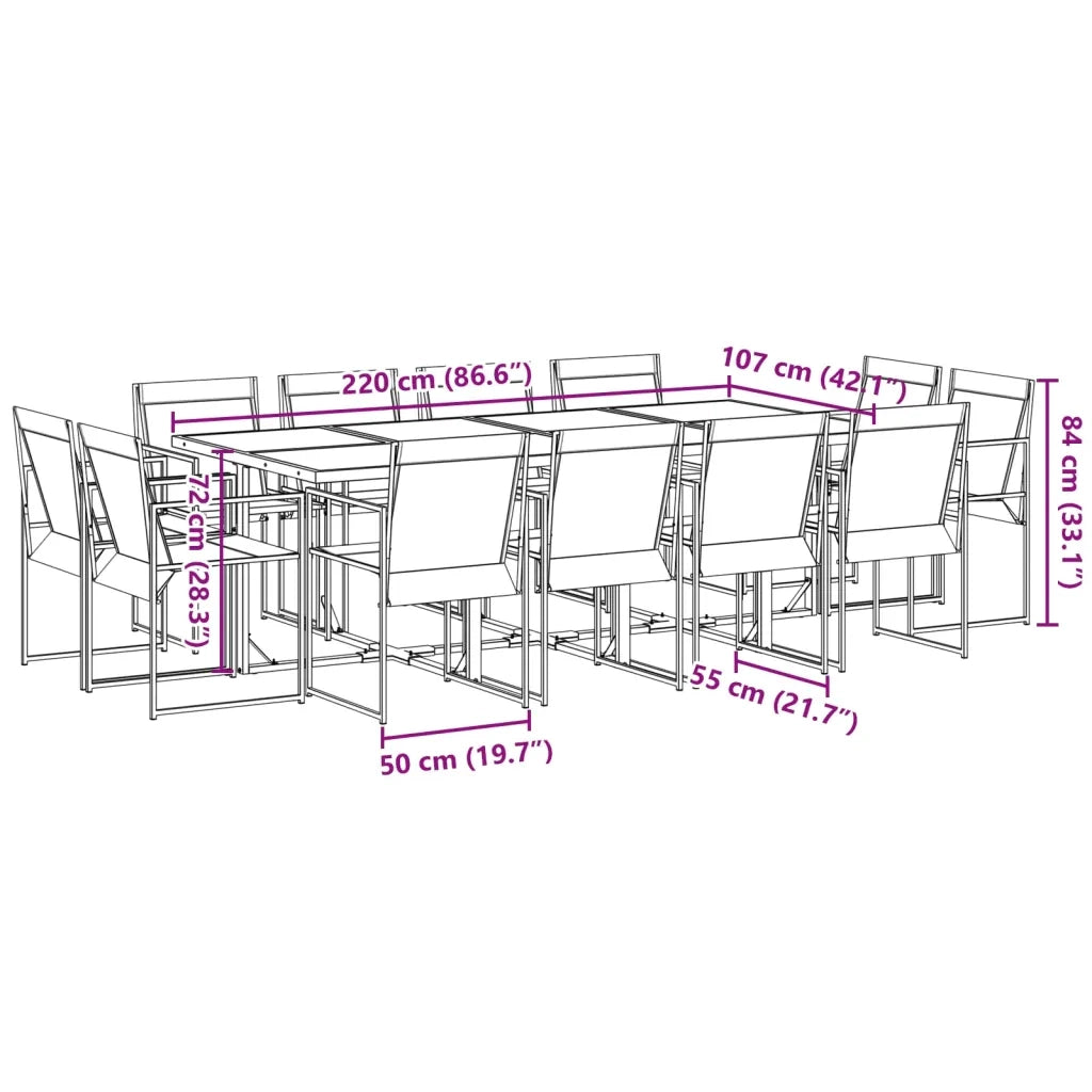 Set da Pranzo da Giardino 13 pz Nero in Textilene 3295125