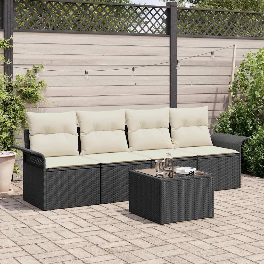 Set di divani con cuscino 5 pcs Nero polyrattan 3345227