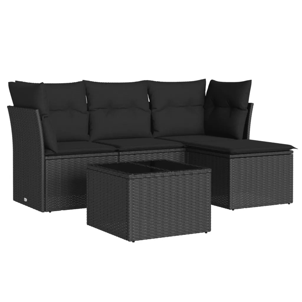 Set Divani da Giardino 5 pz con Cuscini in Polyrattan Nero