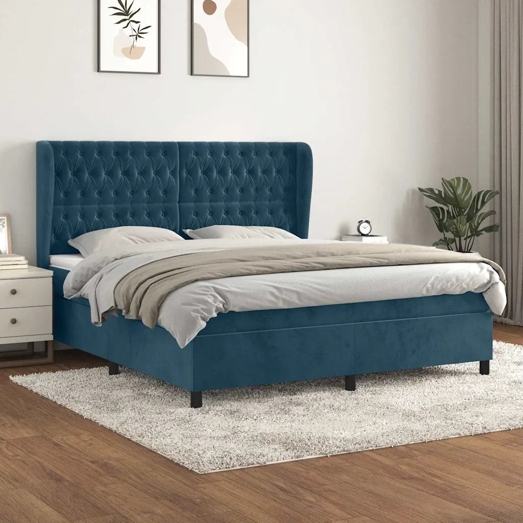Giroletto a Molle con Materasso Blu Scuro 160x200 cm in Velluto