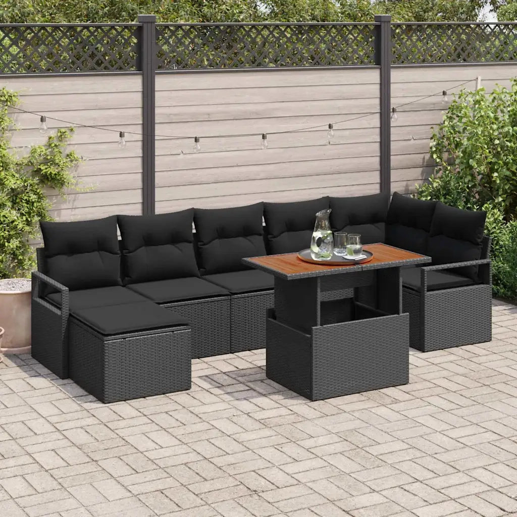 Set da Pranzo per Giardino con cuscino 8 pcs Nero e Marrone