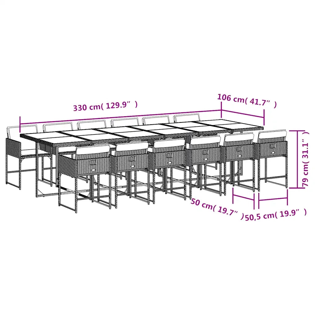 Set da Pranzo da Giardino 13pz con Cuscini Grigio in Polyrattan 3211307