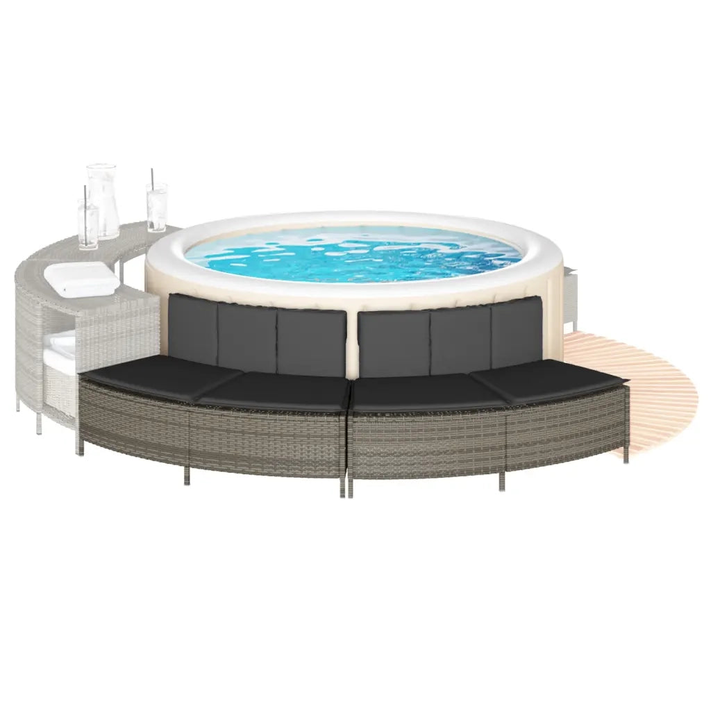 Panche Vasca Idromassaggio con Cuscini 2pz in Polyrattan Grigio 365617