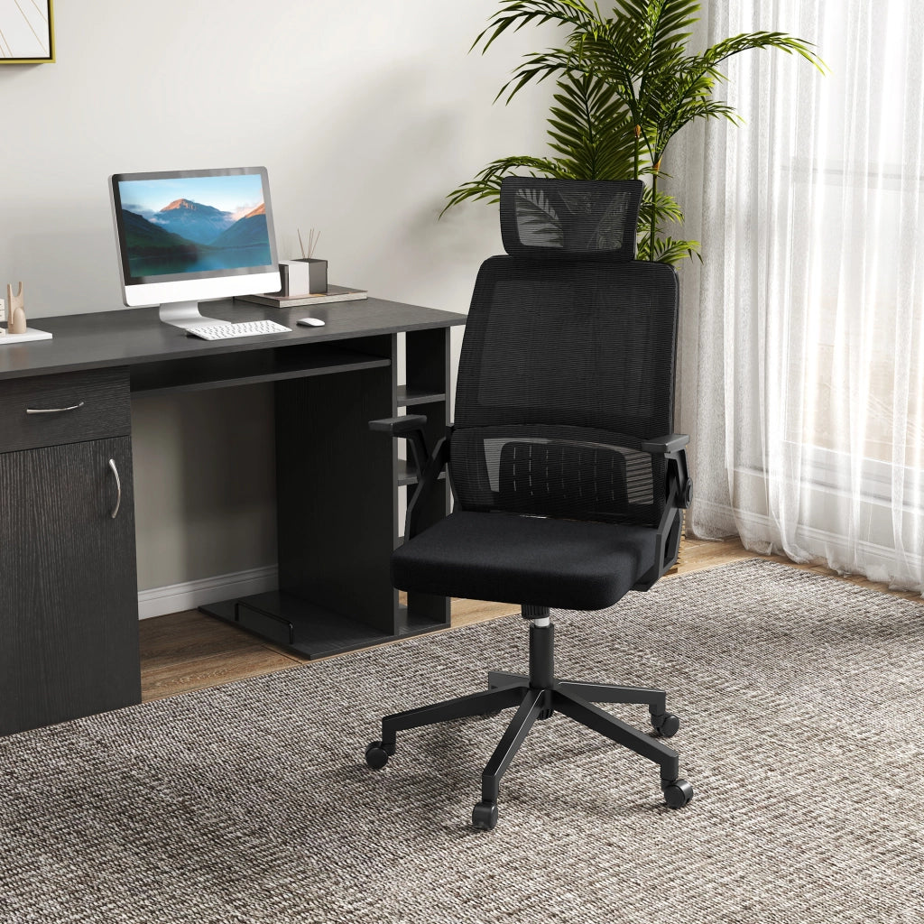 SEDIA da ufficio ergonomica regolabile con poggiatesta rete nera