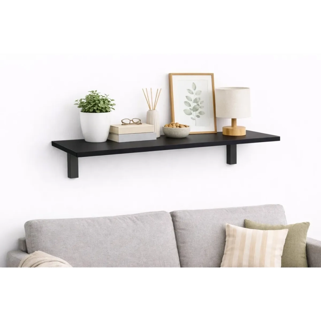 Mensola da Muro da appoggio in Legno nobilitato spessore 1,8 cm in colore Nero 100x20 cm