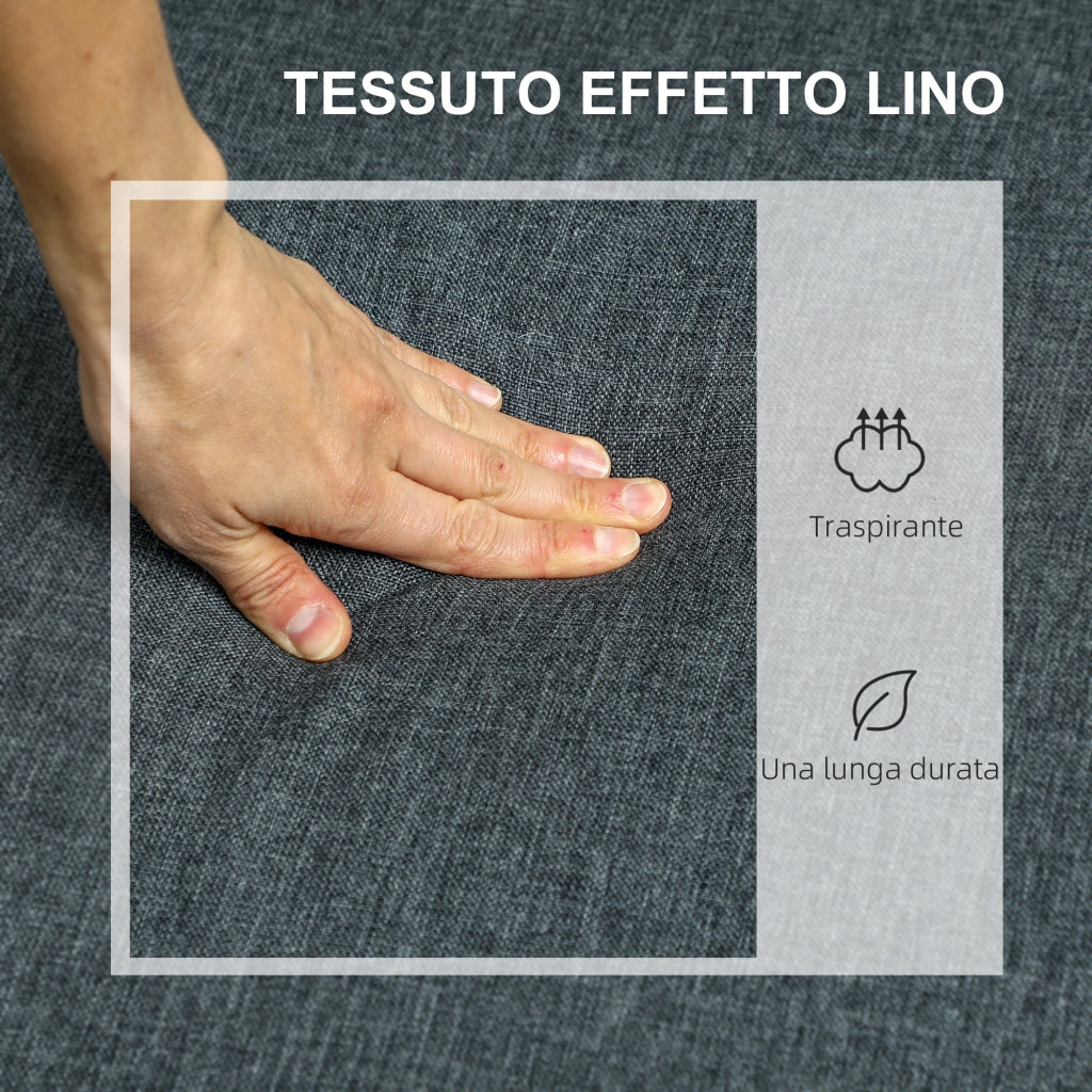 Divano 2 Posti con Cuscini e Contenitore in Tessuto e Legno ¨C Minimal ¨C Grigio Carbone 135x72x84