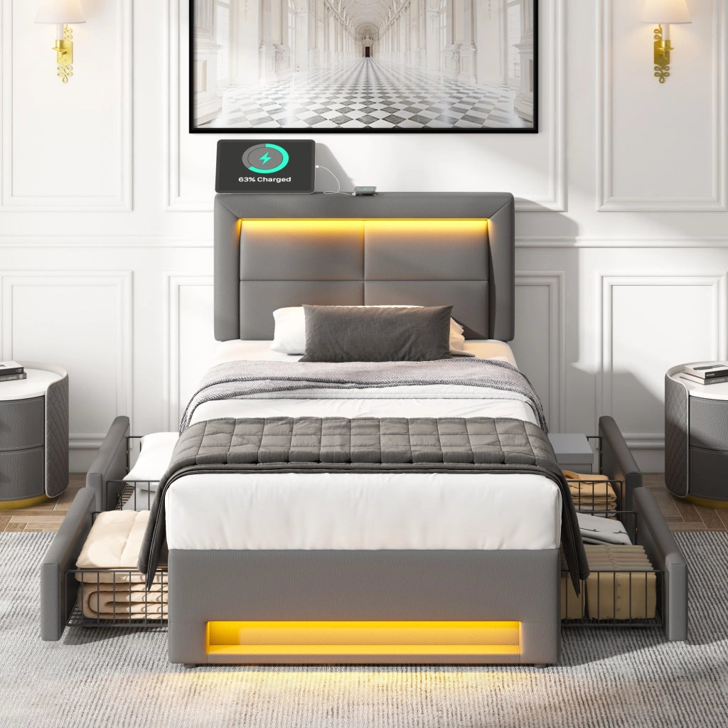 letto imbottito pu grigio 90 x 200 cm