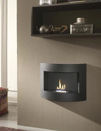 Redonda Biocamino da parete 63x15,5x45 cm in metallo nero con bruciatore in acciaio inox da 0,5 litri - Potenza termica di 1,5 Kw/h