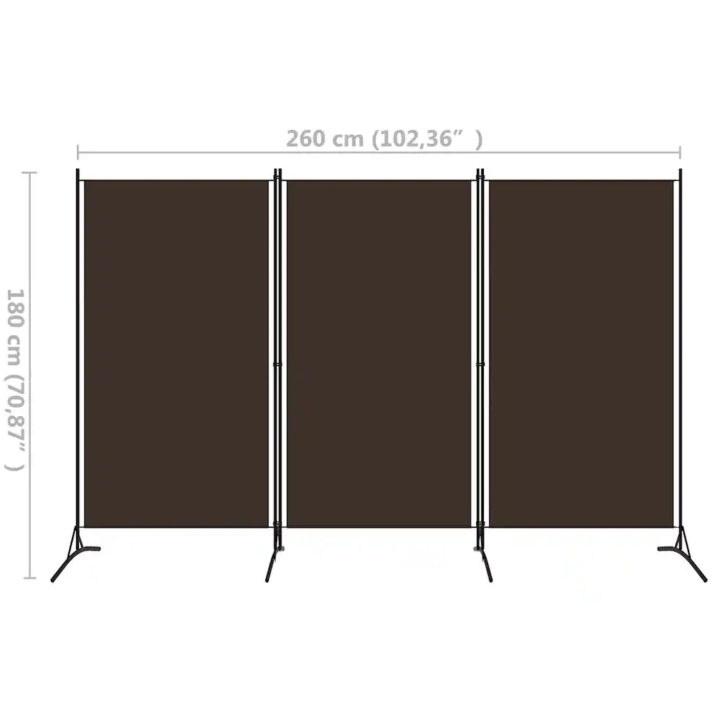 Divisorio Ambienti | Divider per stanze | Paravento a 3 Pannelli Marrone 260x180 cm