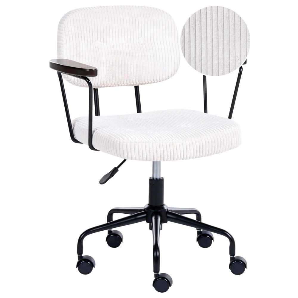 Sedia da ufficio tradizionale in velluto a coste girevole regolabile bianco sporco stile moderno home office