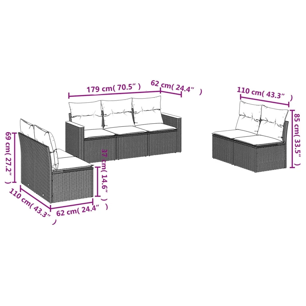 Set Divani da Giardino con Cuscini 7pz Nero Polyrattan 3225873