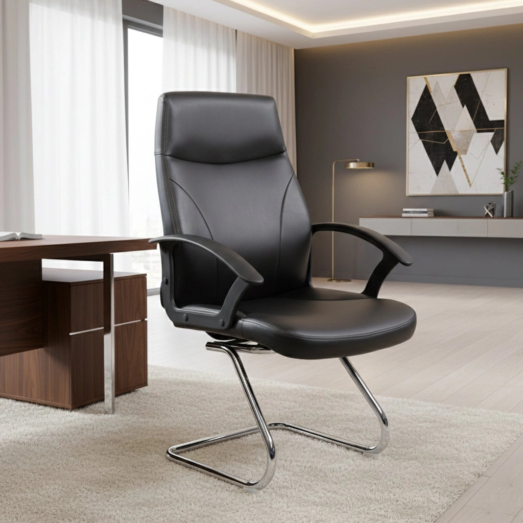 Sedia da ufficio Triangolo, Poltrona direzionale con braccioli, Sedia ergonomica da ufficio, Nero, 60x59h95, cm