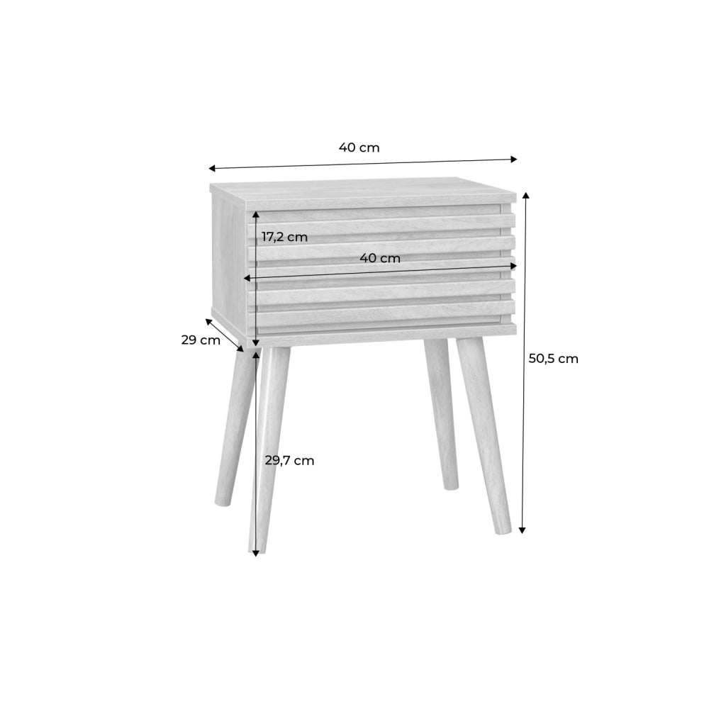 Set 2 comodini scandinavi con decoro in legno scanalato, noce