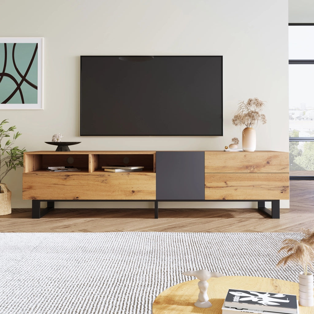 Cassettiera per TV nero e grigio in MDF lunghezza 180 cm