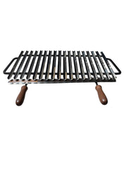 Griglia Scorrevole per Barbecue in Acciaio Inox, con Manici in Legno, Sistema Recupera Grassi, Made in Italy 67x35 cm