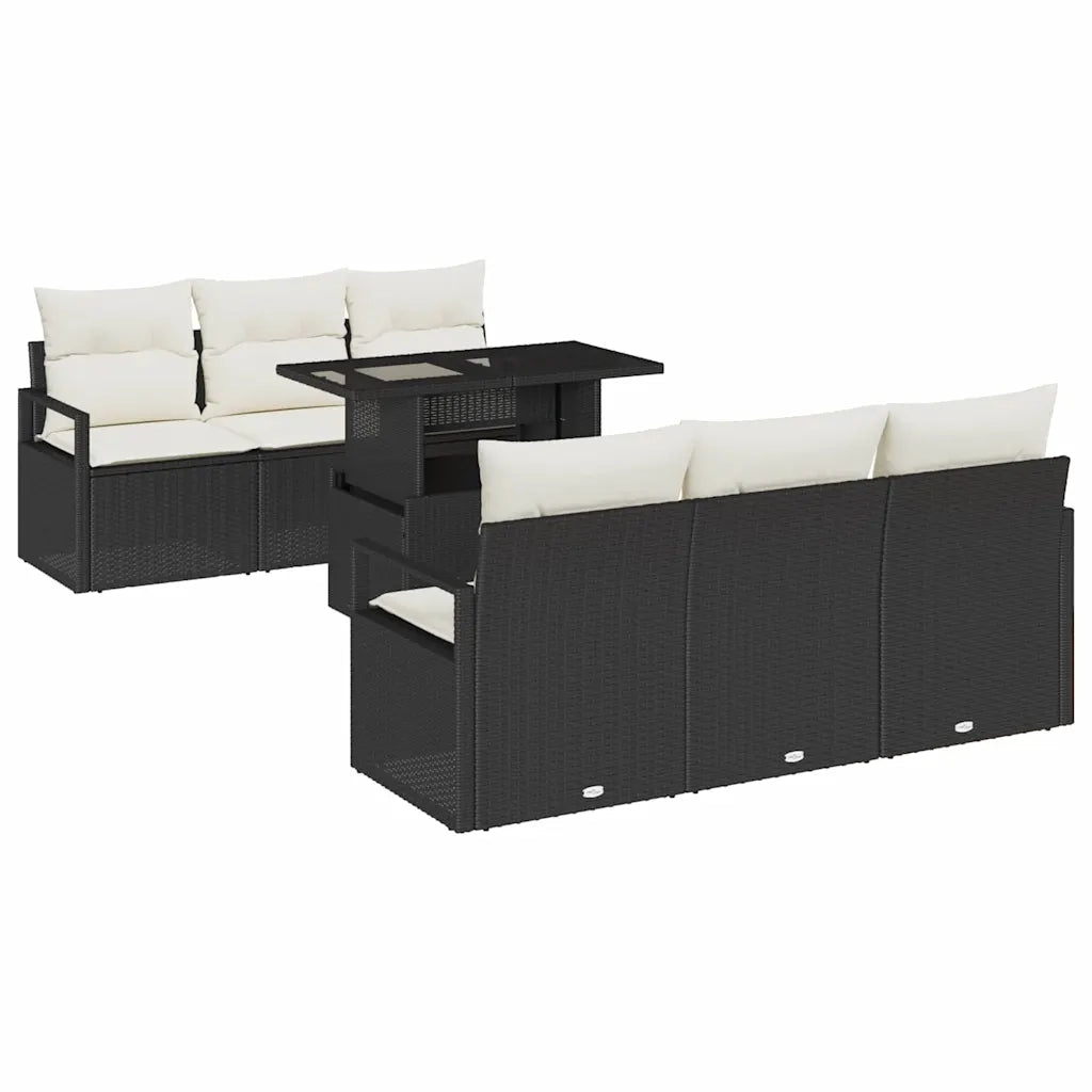 Set Divano da Giardino 7 pcs Nero e Crema polyrattan 3348743
