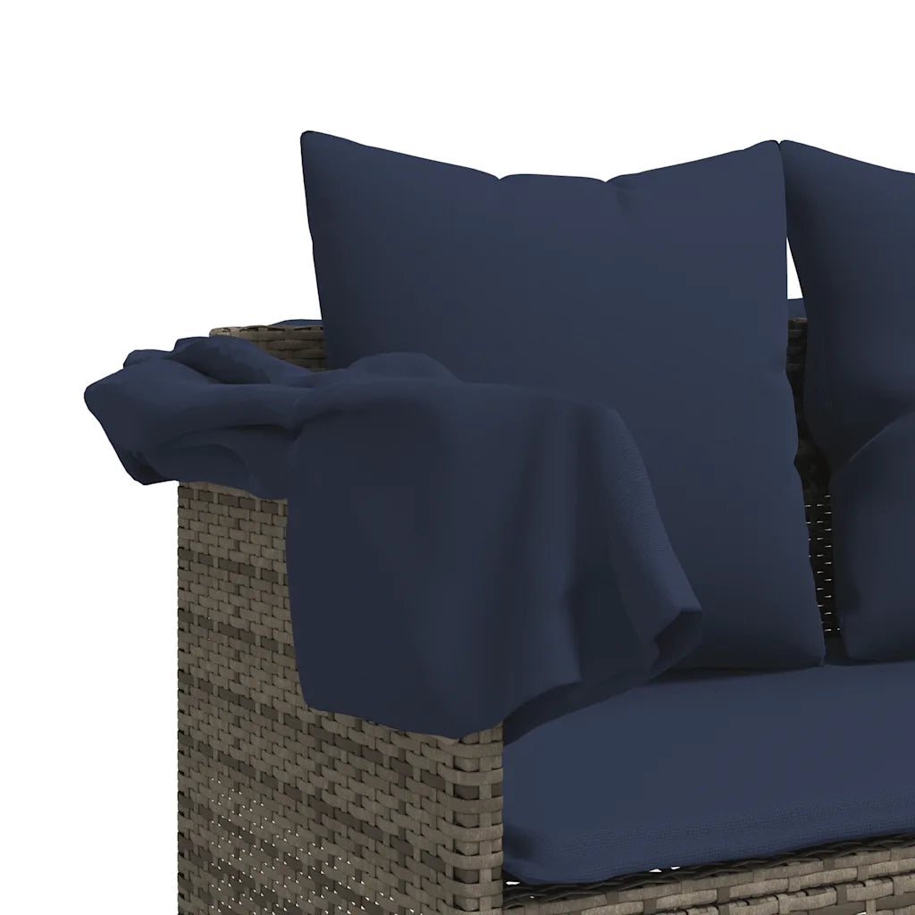 Lettino Prendisole con Baldacchino e Cuscini Grigio Polyrattan 368360