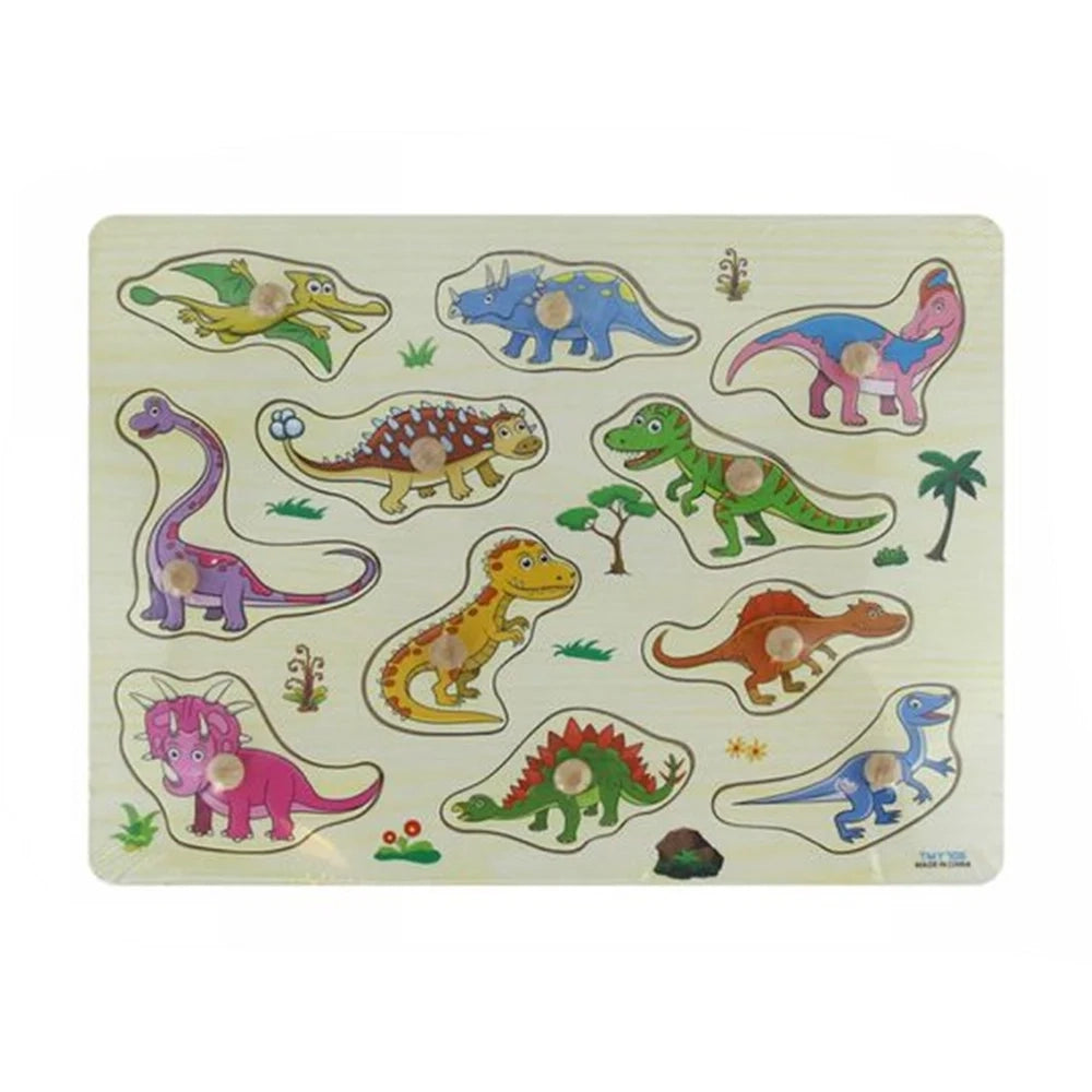 Trade Shop - Puzzle A Incastro Tema Dinosauro Gioco Educativo In Legno Per Bambini Con Pomelli 07539 -