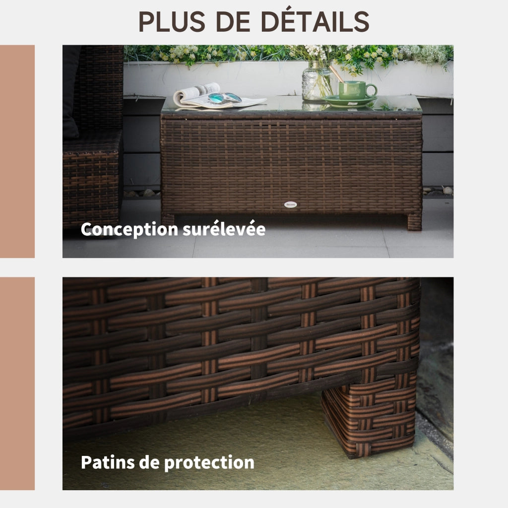 Tavolino da giardino in rattan con piano in vetro temperato ¨C Xylo ¨C 85x50x39 cm marrone