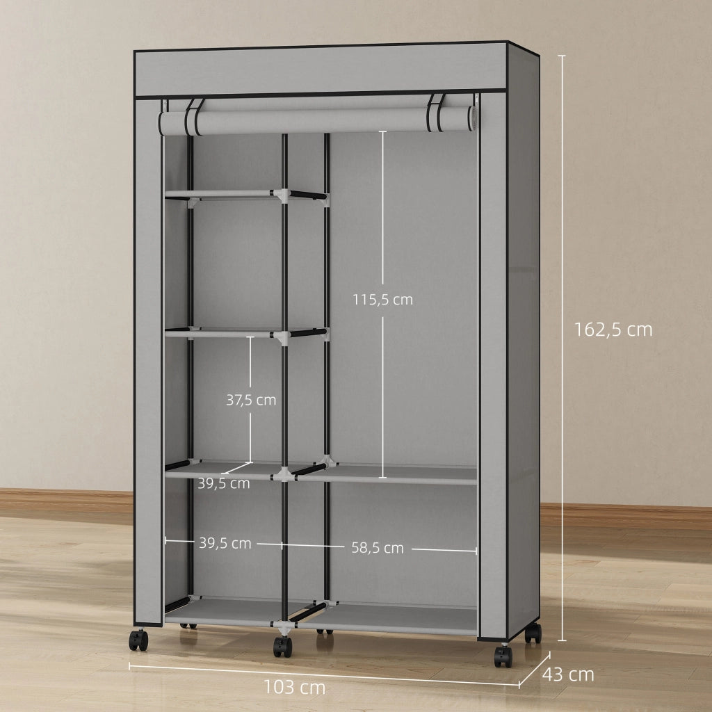 Armadio in tessuto ¨C Xylo ¨C 6 ripiani 1 appendiabiti grigio chiaro