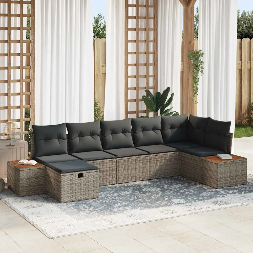 Set Divano da Giardino con cuscino 7 pcs Grigio Poly Rattan 3360973