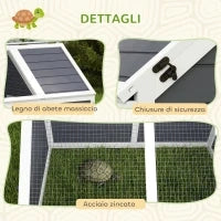 Casetta per Tartarughe di Terra senza Fondo, in Legno di Abete e Acciaio Zincato, 120x55x50A cm, Grigio e Bianco