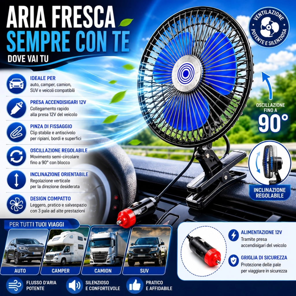 Mini Ventilatore Auto 12V Accendisigari Con Pinza Camper SUV 2002505