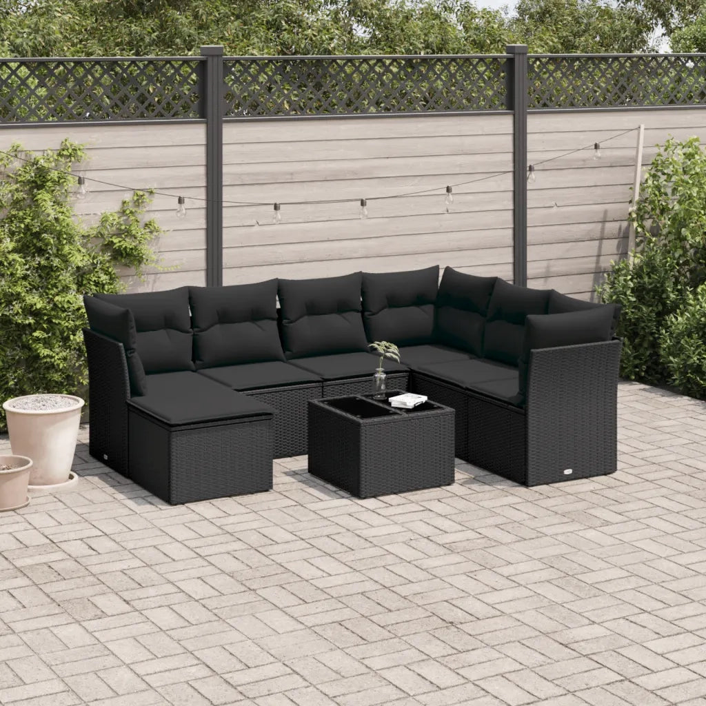 Set Divani da Giardino con Cuscini 8 pz Nero in Polyrattan 3217995