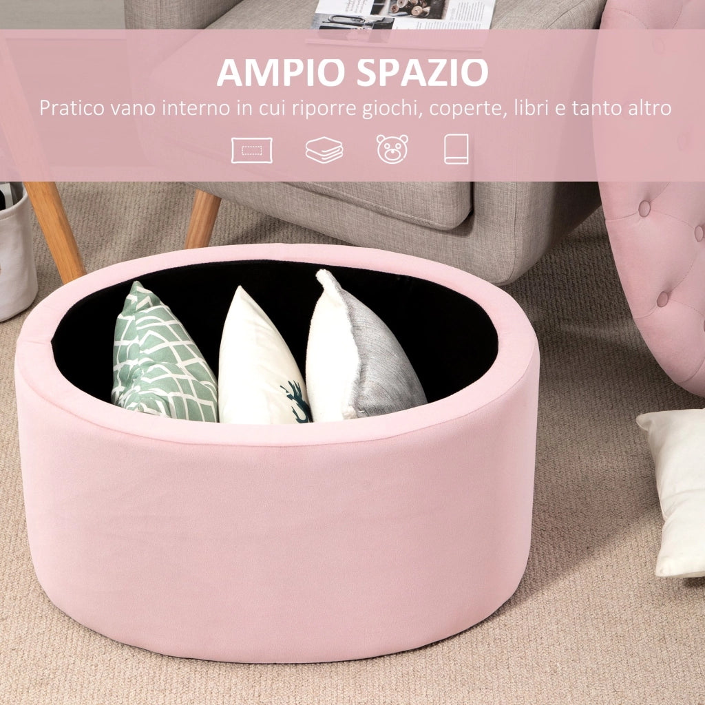 EasyComfort Pouf Contenitore Ovale Imbottito e Trapuntato in Velluto, 71x52x42cm, Rosa