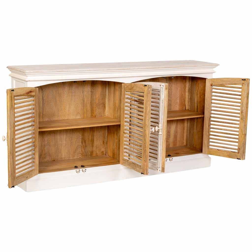Credenza artigianale in legno bianco 182x38x93h cm