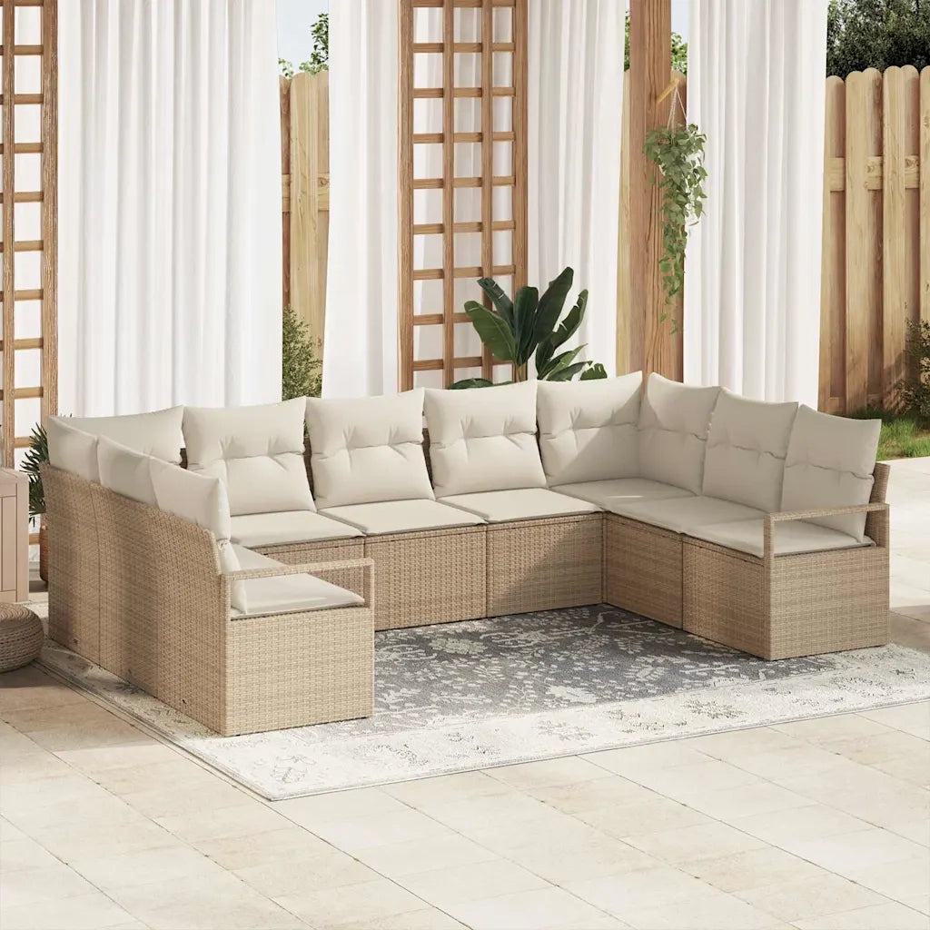 Set Divano da Giardino 9 pcs Beige e Bianco polyrattan