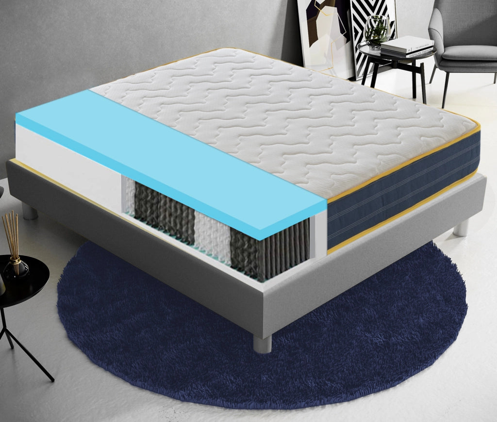 Materasso Matrimoniale 160x190 a molle insacchettate, altezza 23 cm , 3 cm memory foam, ortopedico, 800 molle insacchettate, zone di comfort