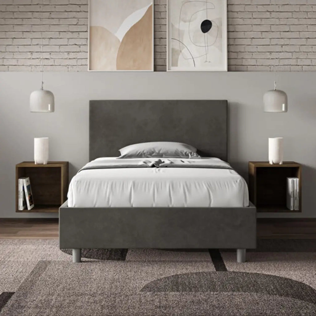 Letto una piazza e mezza con rete imbottito 120x200 microfibra grigio Adele
