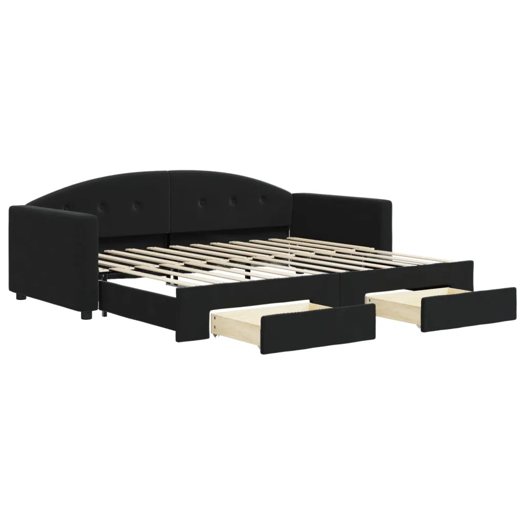 Divano letto | Sof¨¤ letto | Letto singolo Estraibile con Cassetti Nero 90x200 cm in Velluto