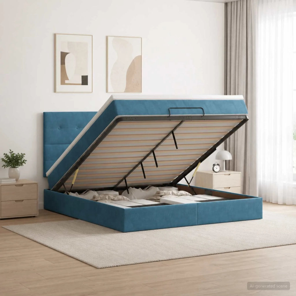 Letto ottomano con materasso Blu Scuro 140 x 190 cm Velluto 3457723
