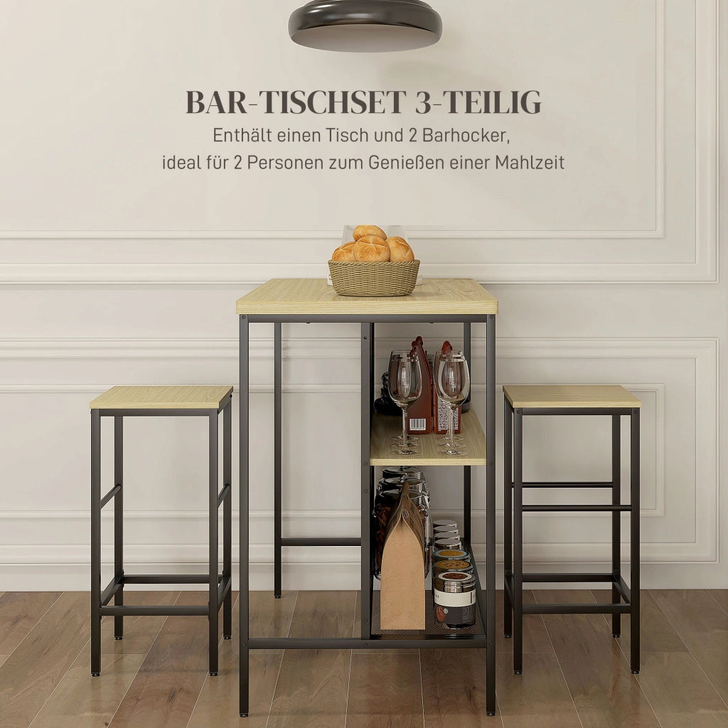 Set di sgabelli da bar con tavolino ¨C Minimal ¨C Nero/Rovere