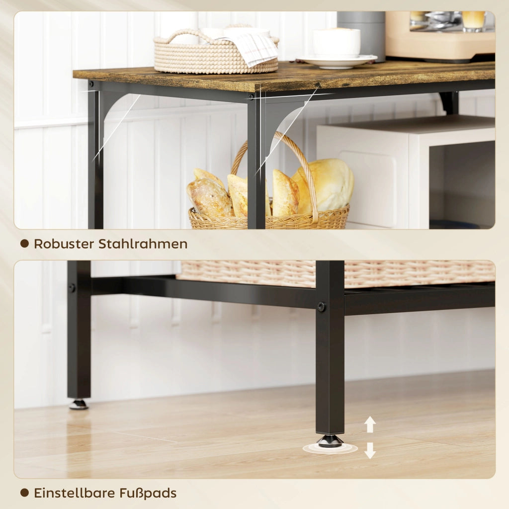 Scaffale da cucina rustico ¨C zephmum ¨C 3 ripiani, in acciaio, marrone e nero