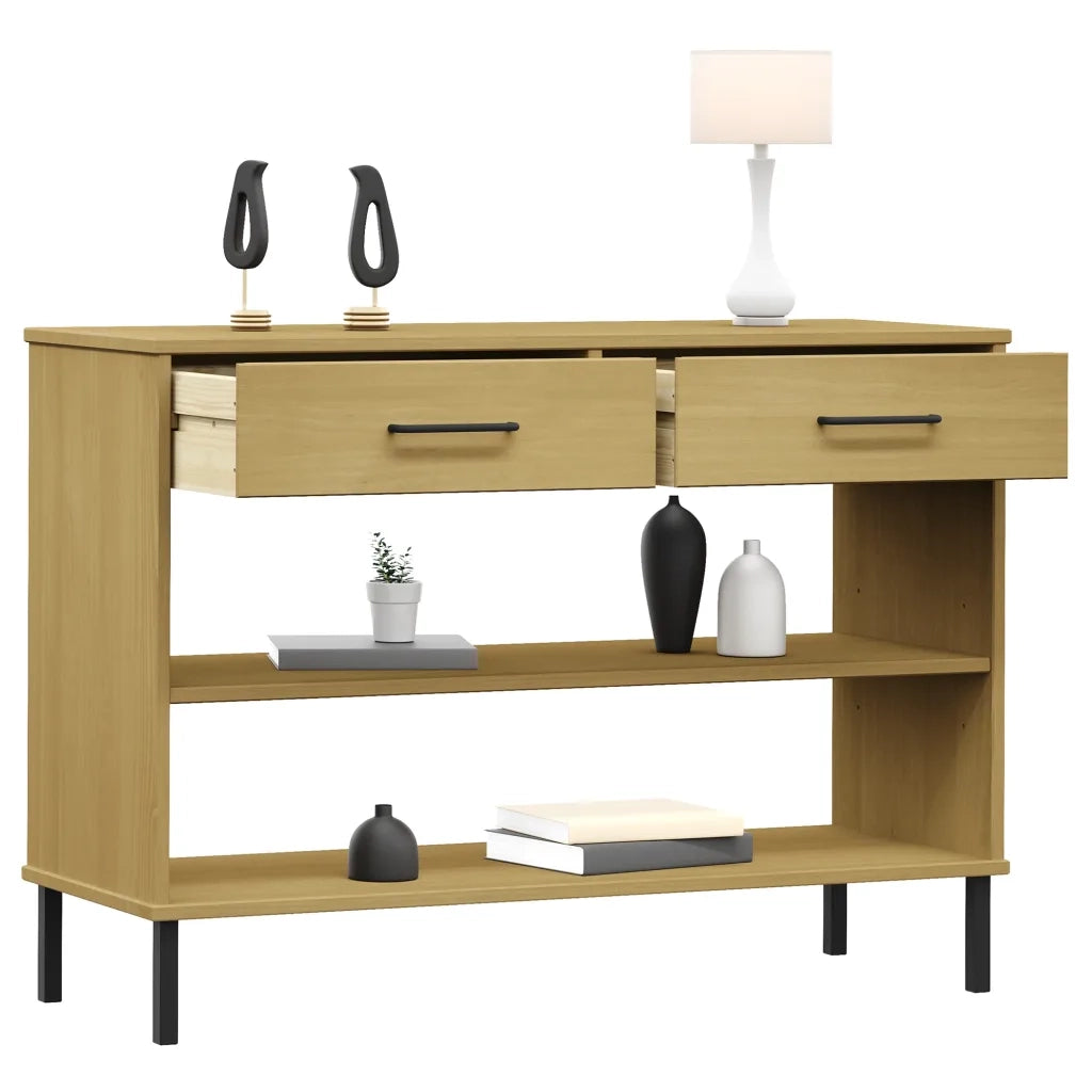 Mobile Consolle | Tavolo d'Ingresso Gambe Metallo Marrone Legno Massello Pino OSLO
