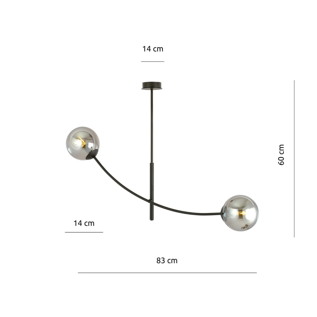 Plafoniera Emibig Hunter 2 luci E14 nero cromo vetro