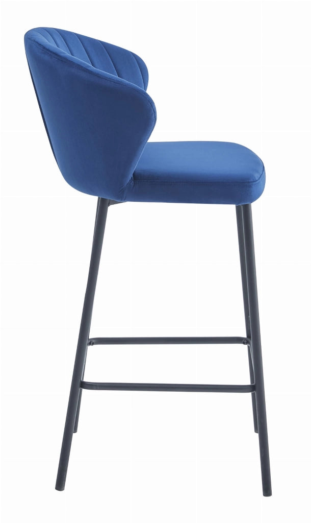 Sgabello da bar Valora GATTA in velluto blu navy con gambe nere x2