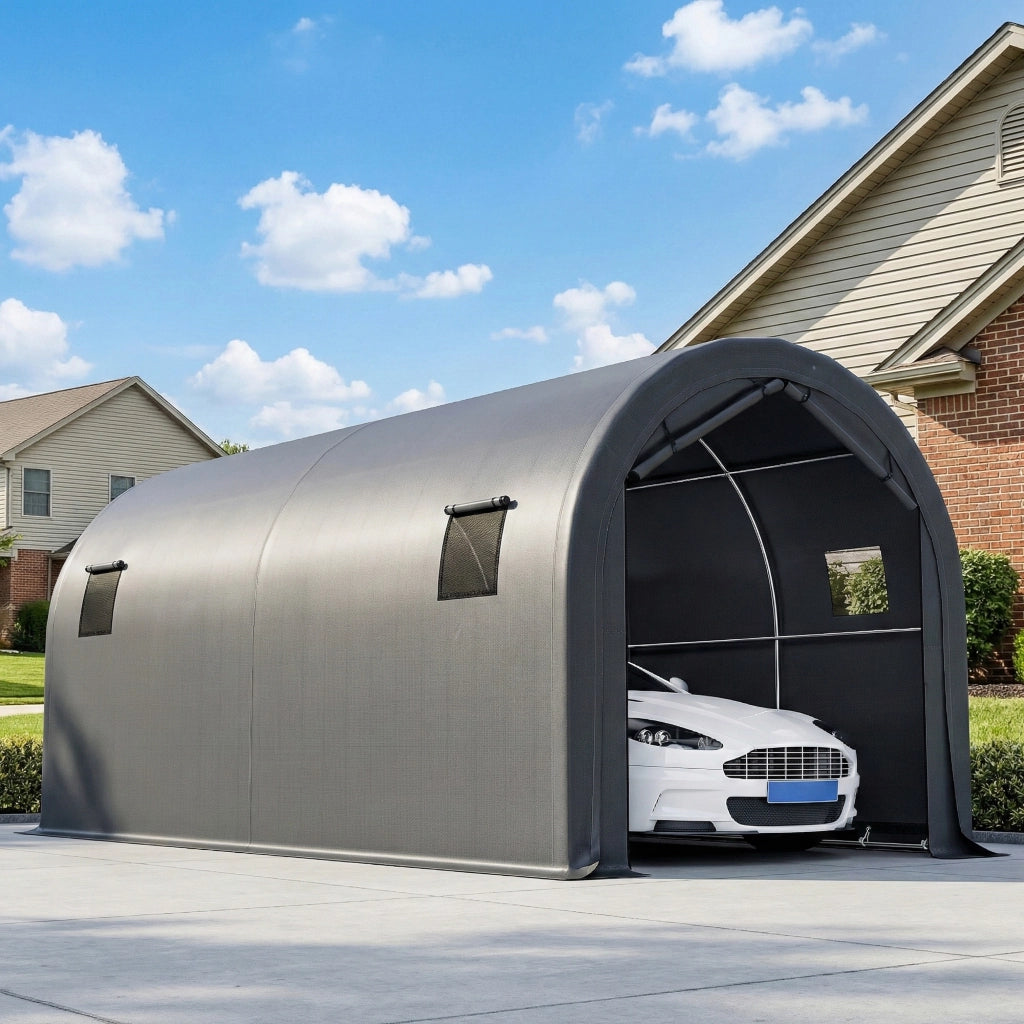Garage Esterno per Auto 3x6 m Impermeabile ¨C Minimal ¨C Grigio Scuro