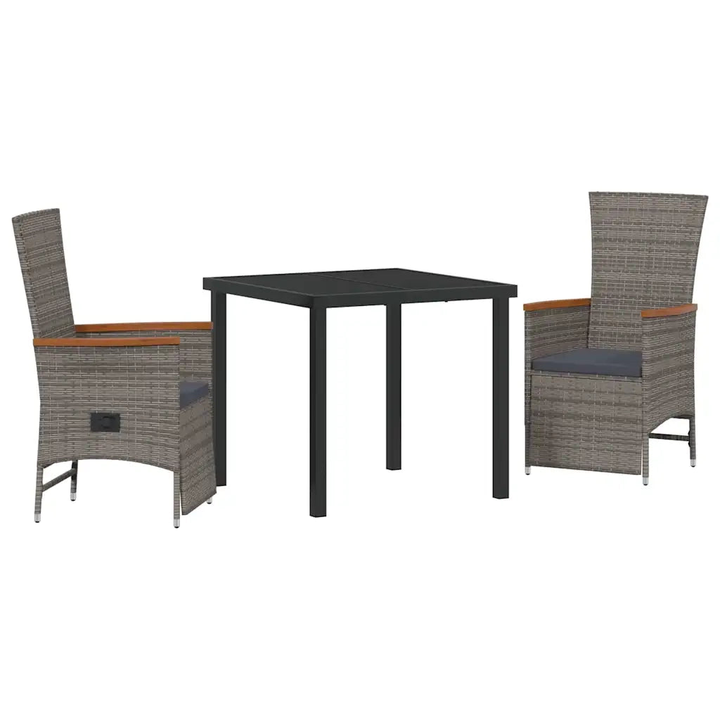 Set da Pranzo per Giardino con cuscino 3 pcs Grigio polyrattan