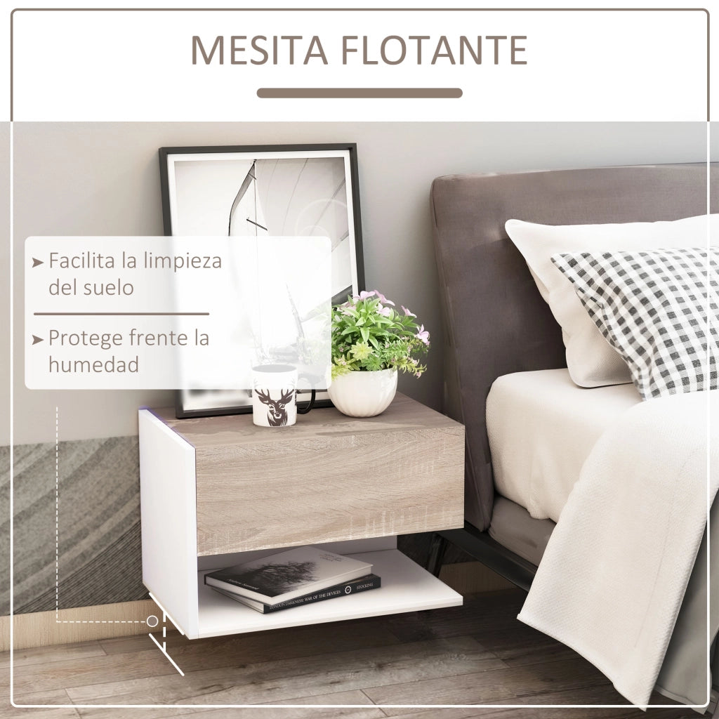 Comodino Sospeso Set 2 Pezzi con Cassetto ¨C Xylo ¨C Rovere e Bianco 46x30x30cm