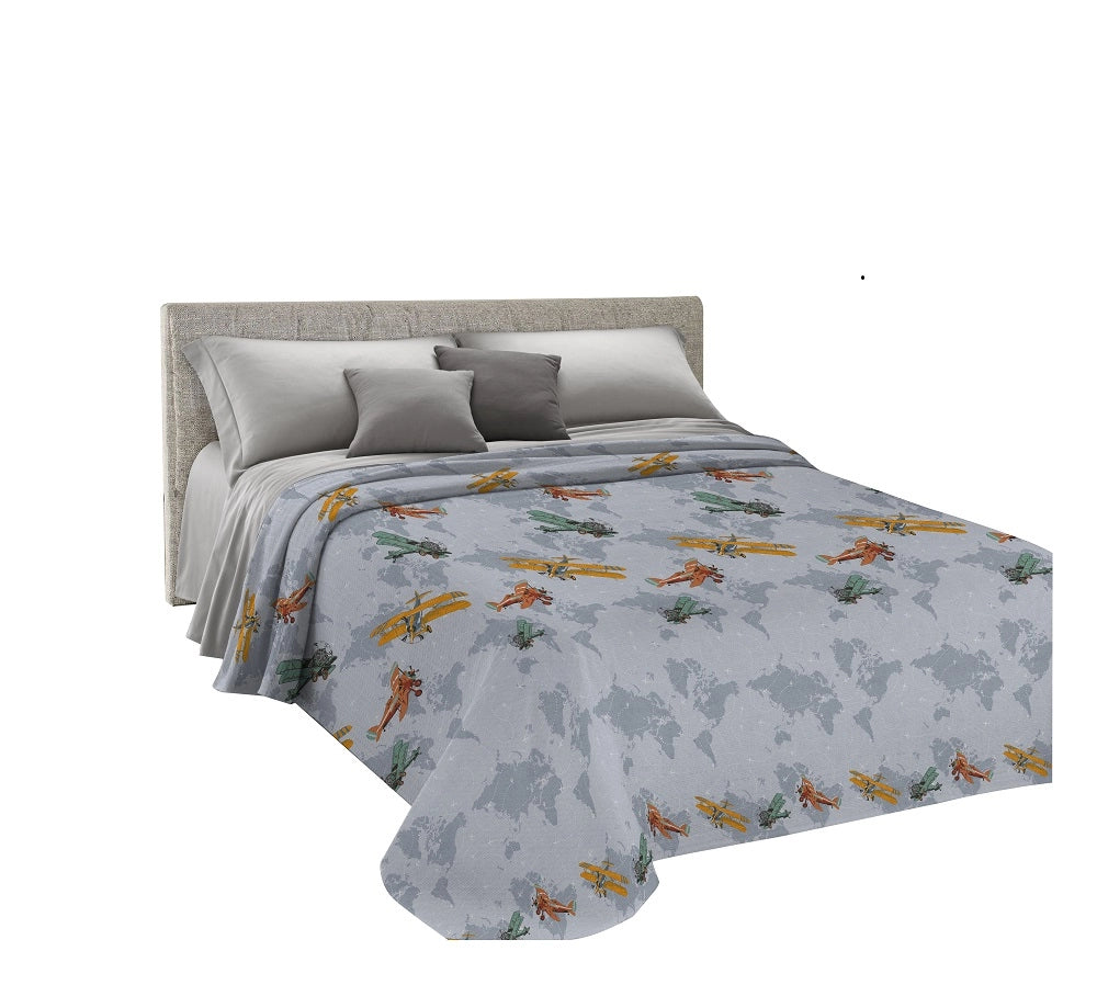 Copriletto estivo made in Italy 100% cotone linea Aerei Matrimoniale - Grigio