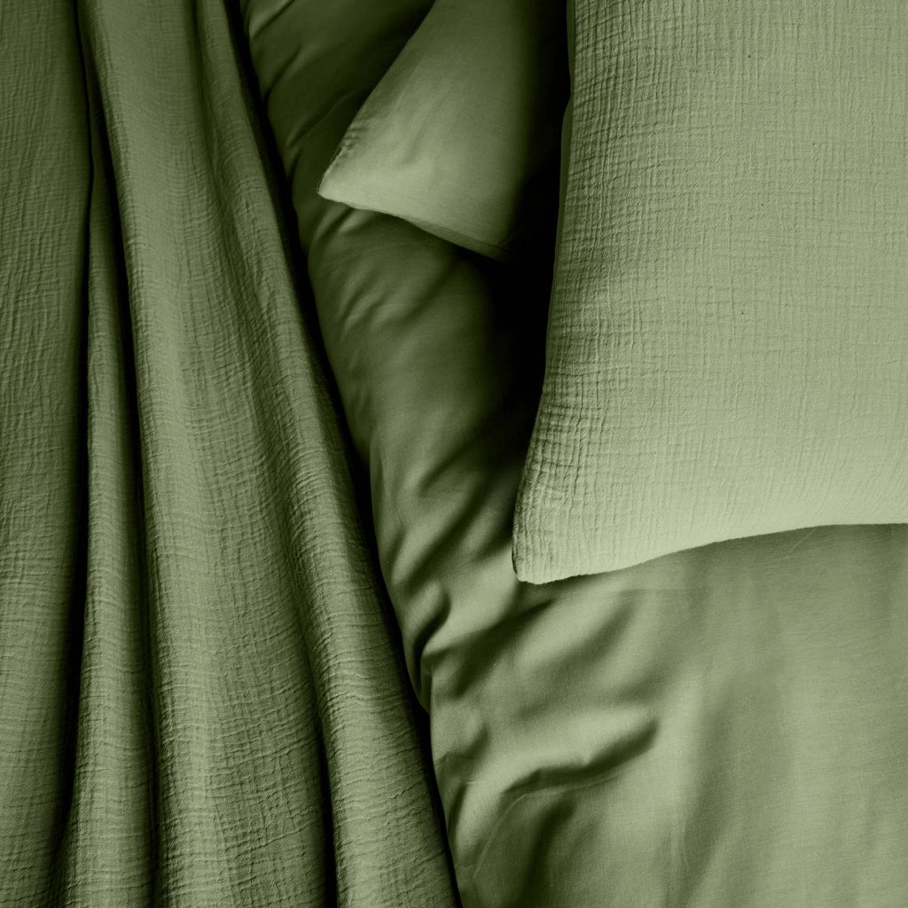 Set biancheria da letto in garza di cotone verde kaki