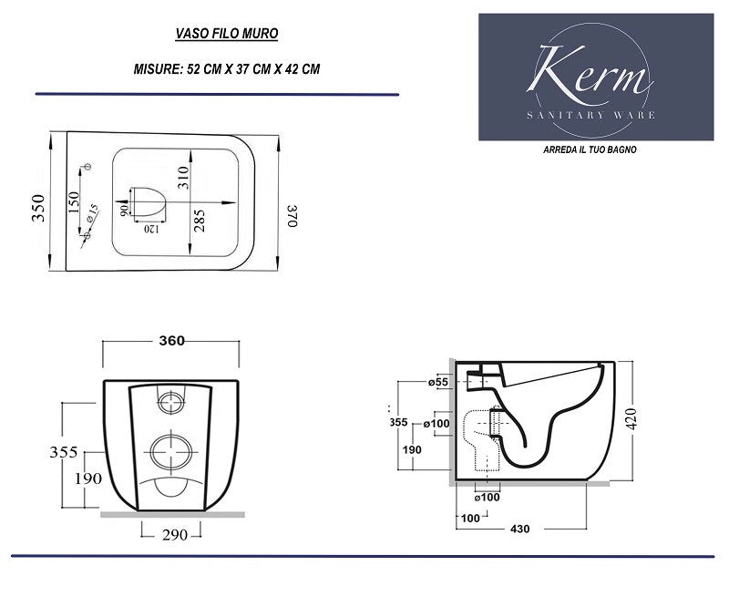 Sanitari Filo Muro Wc Rimless con Sedile Soft Close e Bidet| Ker