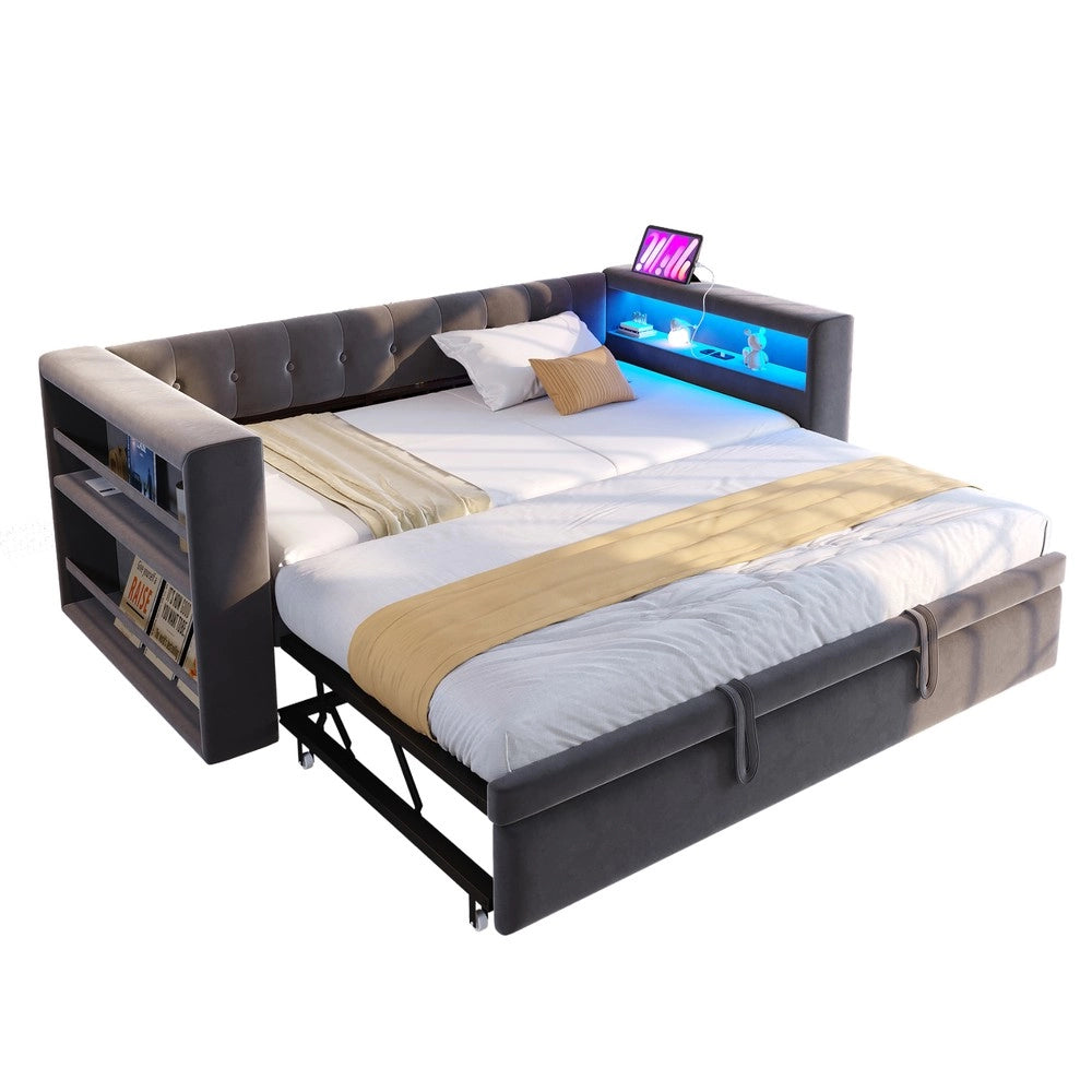 Letto Imbottito con LED e Contenitore ¨C Xylo ¨C Grigio Scuro, 90x190 / 180x190